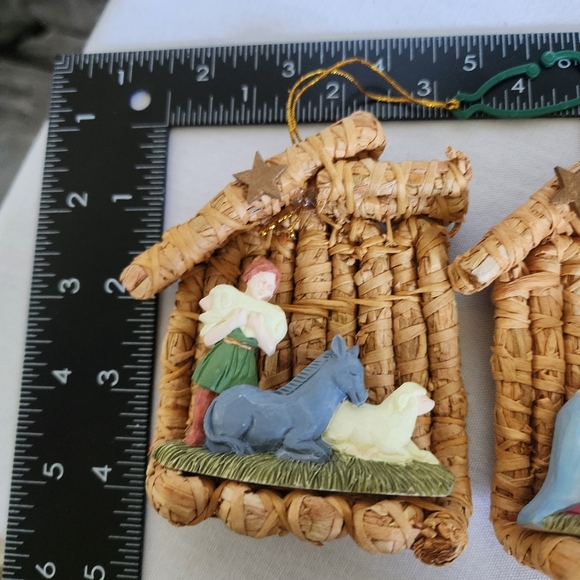 Set of Christmas Nativity Scene Ornament Set Wicker Creche with Resin Figures - Picture 8 of 8